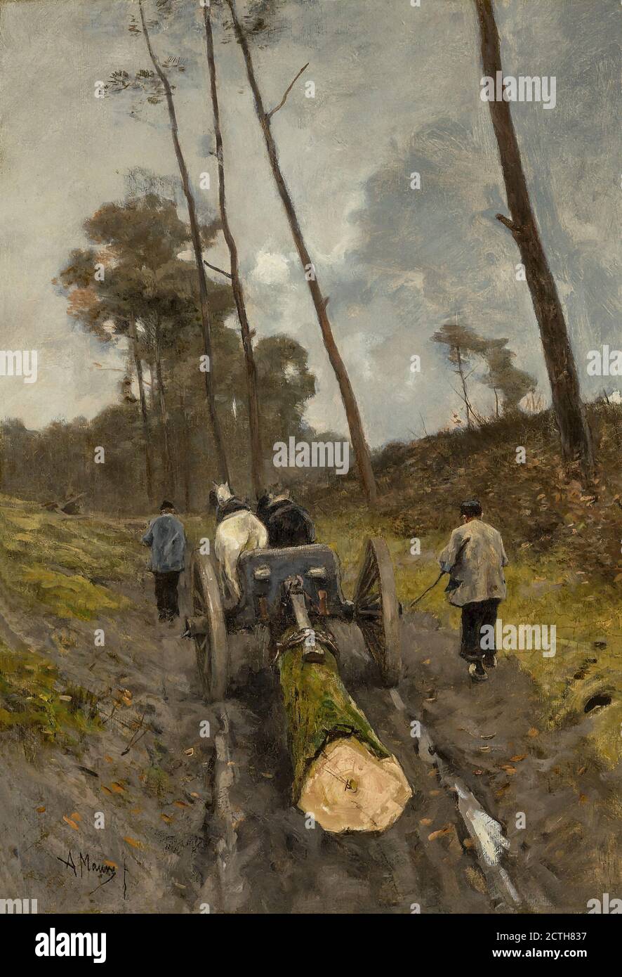 Mauve Anton - Carting the Log - Dutch School - 19th  Century Stock Photo