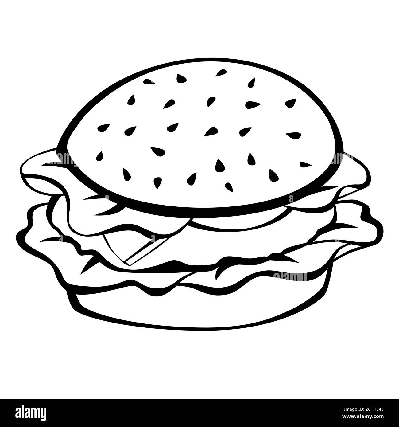 Black white hamburger food isolated illustration vector Stock Vector