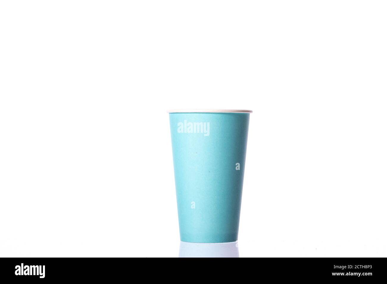 Disposable blue paper cup isolated on white background. Eco-friendly ...