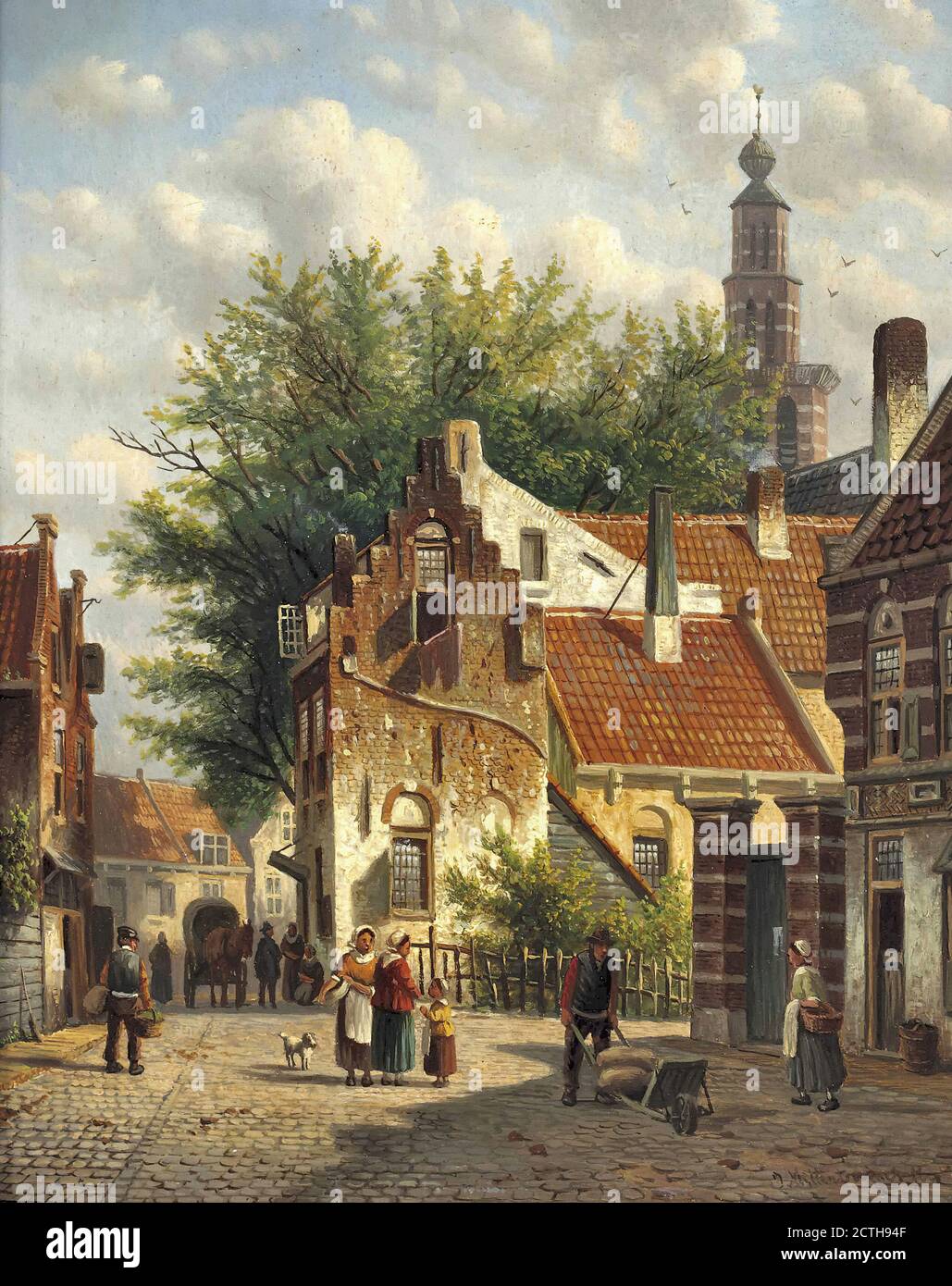 Mittertreiner Johannes Jacobus - Townsfolk in a Sunlit Street - Dutch School - 19th  Century Stock Photo