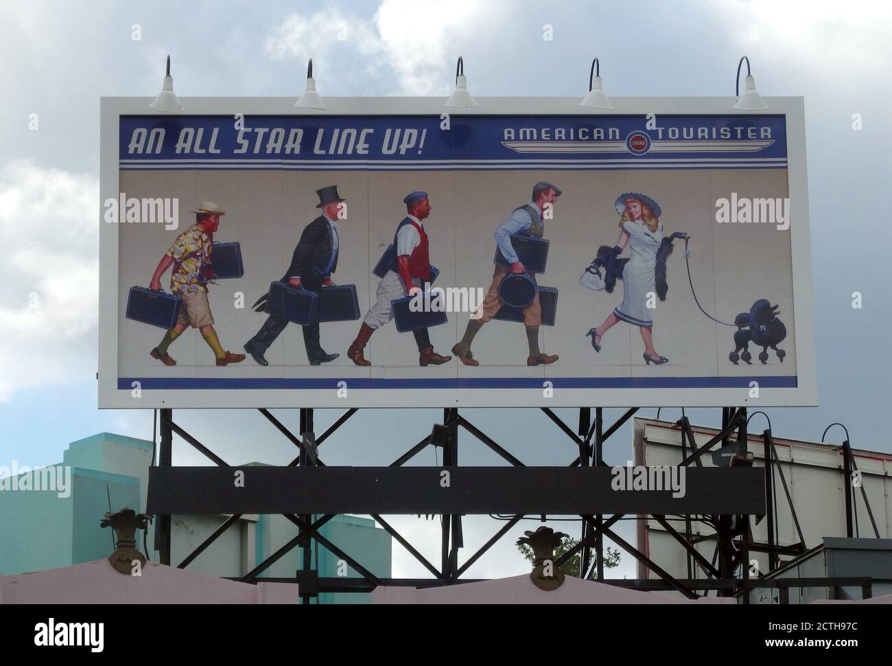 A vintage American Tourister billboard in Hollywood Studios, Walt Disney World, Orlando, Florida, USA Stock Photo