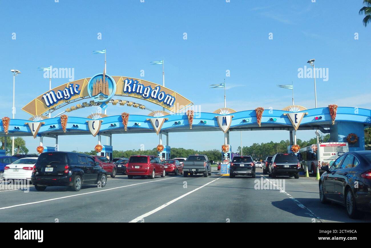 Magic Kingdom Park entrance sign, Walt Disney World, Orlando, Florida, USA Stock Photo