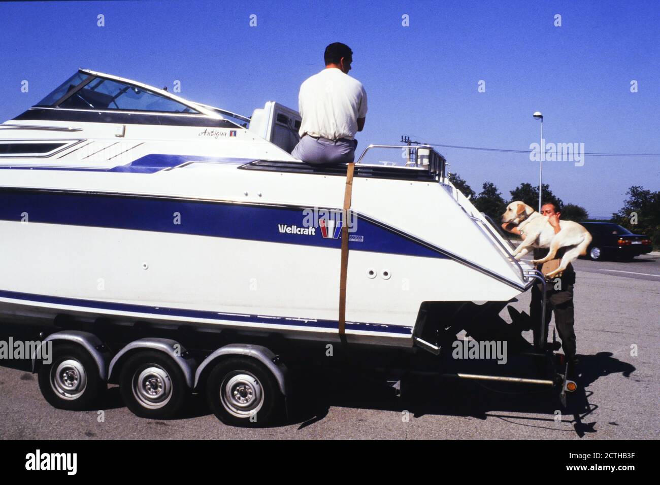 French Customs Officers drug control inspection on A7 motorway, Rhone Valley, France Stock Photo