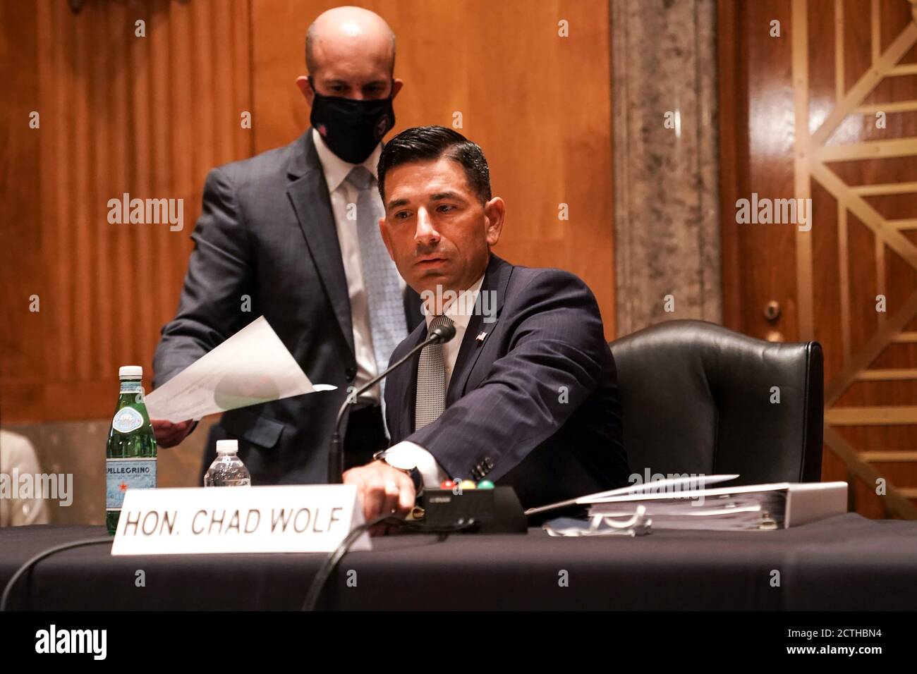 Washington, United States. 23rd Sep, 2020. Department of Homeland Security acting Secretary Chad Wolf prepares for his Senate Homeland Security and Governmental Affairs Committee confirmation hearing on Wednesday, September 23, 2020. Pool photo by Greg Nash/UPI Credit: UPI/Alamy Live News Stock Photo