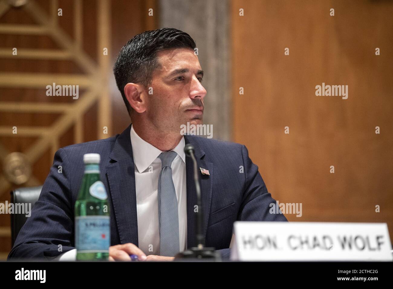 Washington, United States. 23rd Sep, 2020. Department of Homeland Security acting Secretary Chad Wolf prepares for his Senate Homeland Security and Governmental Affairs Committee confirmation hearing on Wednesday, September 23, 2020. Pool photo by Shawn Thew/UPI Credit: UPI/Alamy Live News Stock Photo