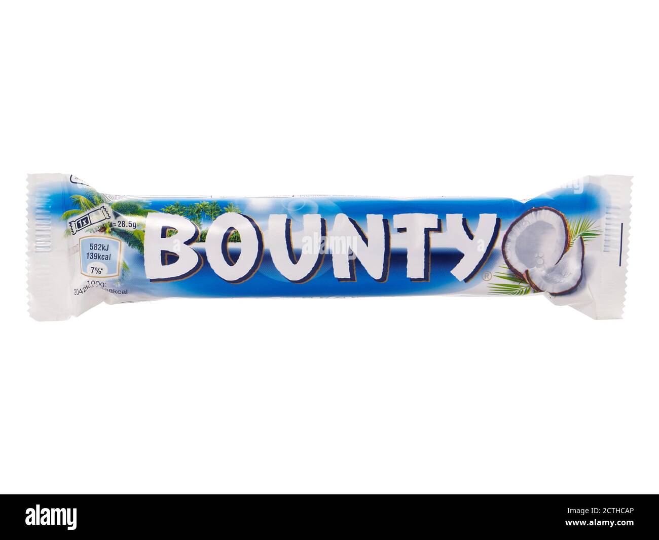 BUCHAREST, ROMANIA APRIL 7, 2015. Bounty chocolate bar with coconut filling and milk chocolate