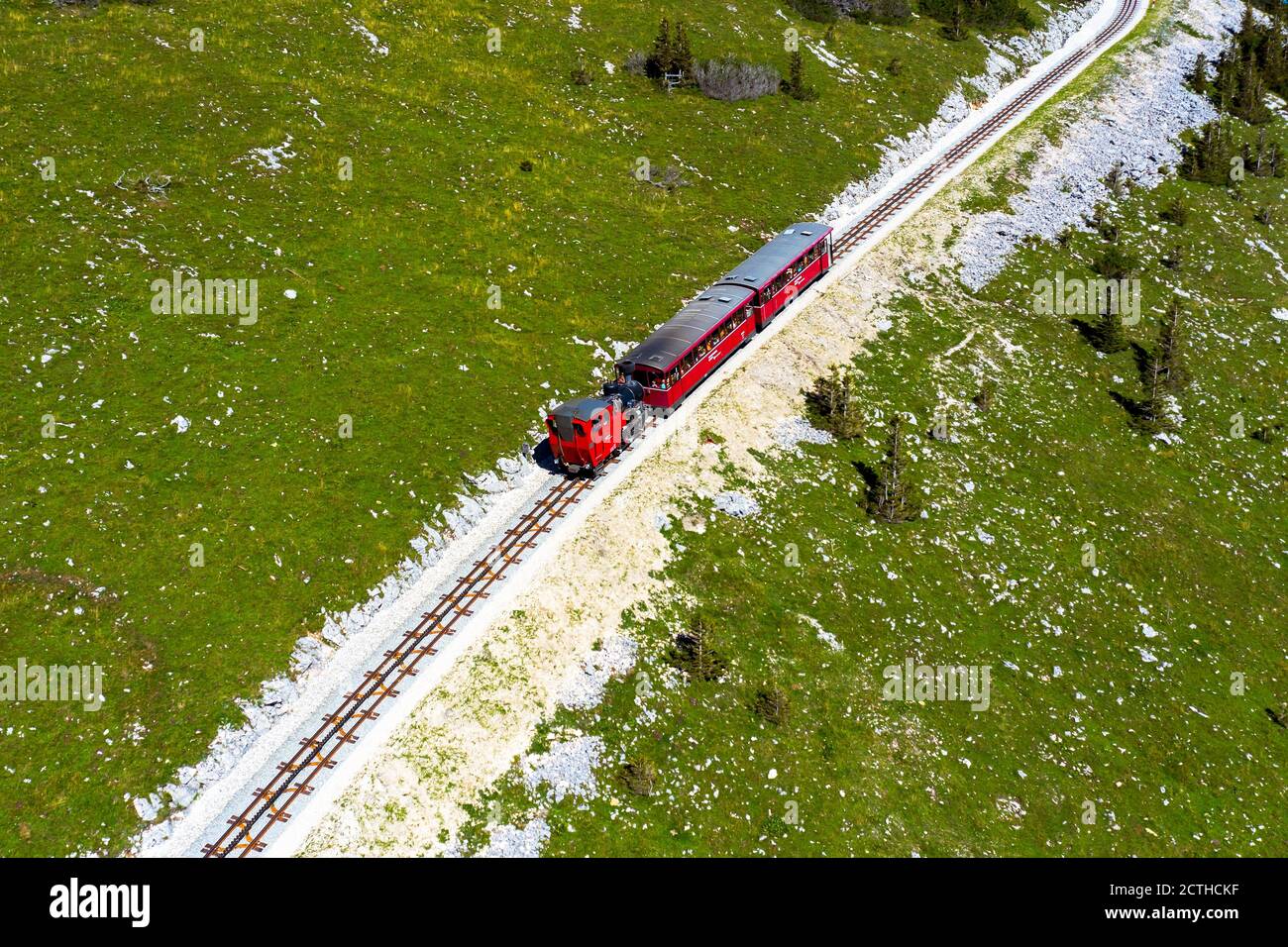 The SchafbergBahn is the steepest cogwheel railway in Austria. Since 1893 mighty steam locomotives have powered their way from the lake-side base stat Stock Photo