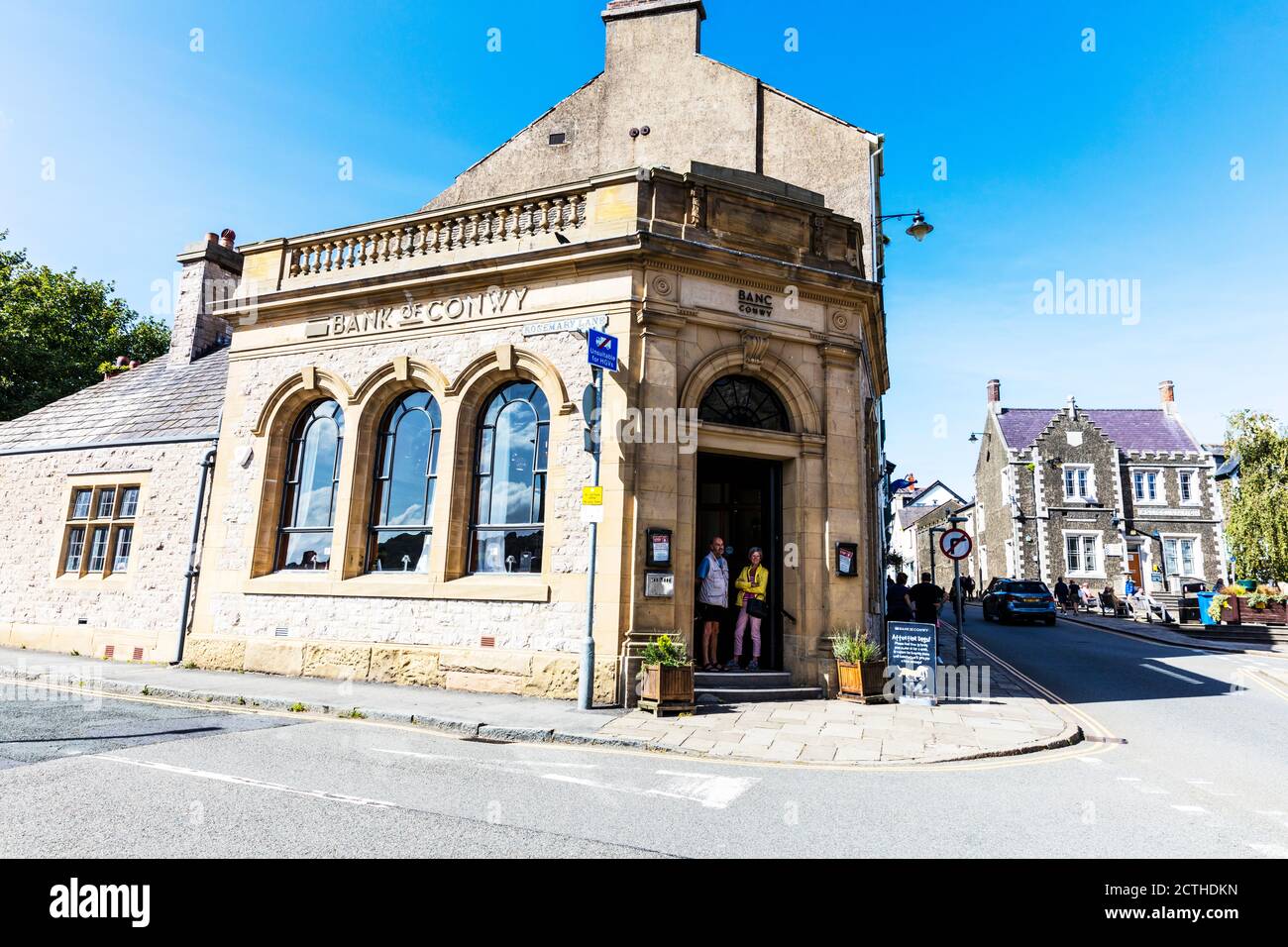 Bank of Conwy is a bar in Conwy Town Centre, Conwy, Conwy town, Conwy Wales, Wales, North Wales, UK, Bank of Conwy, bar, pub, building, sign, exterior Stock Photo