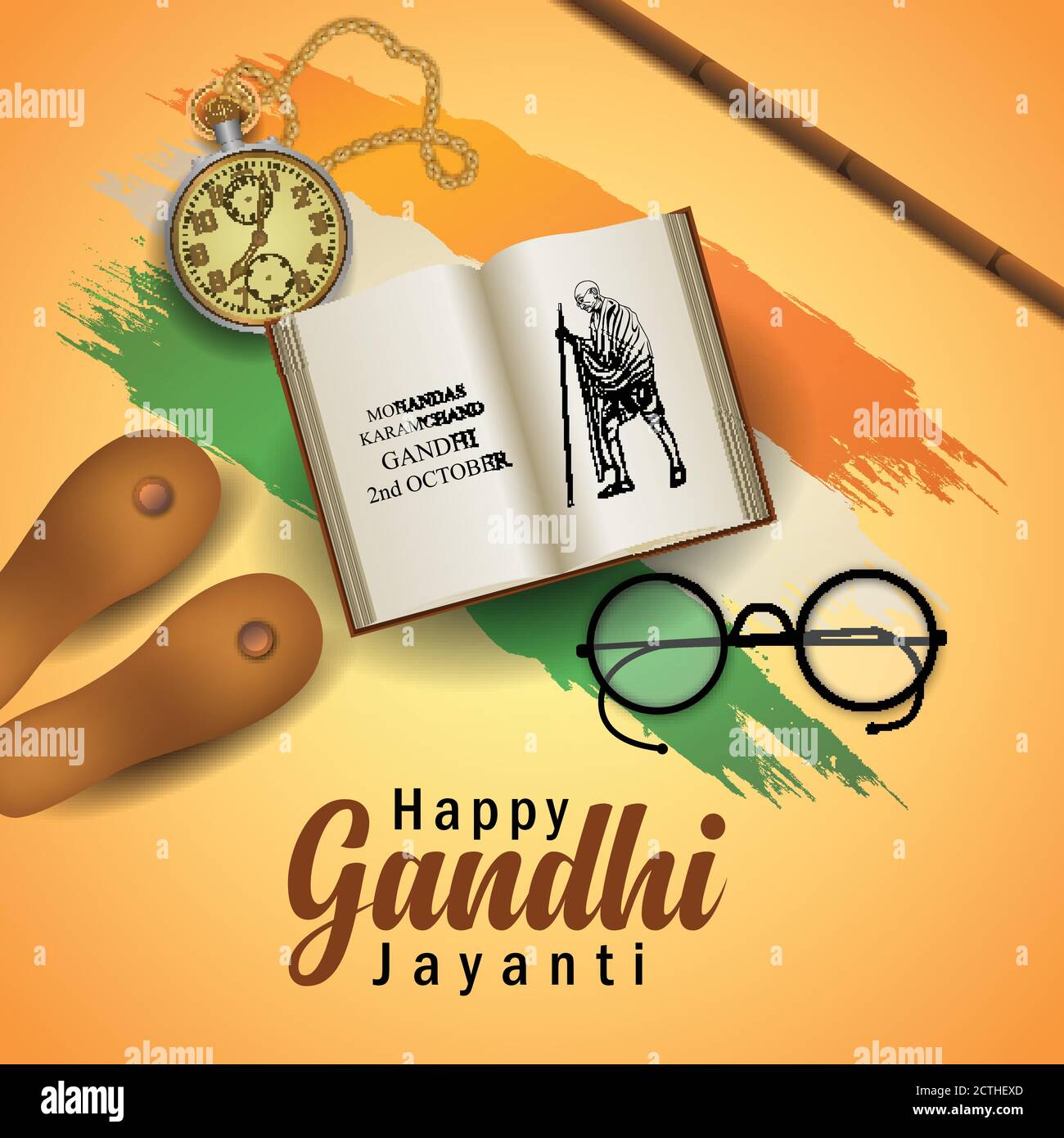 illustration of Happy Gandhi Jayanti, 2nd October with old ...