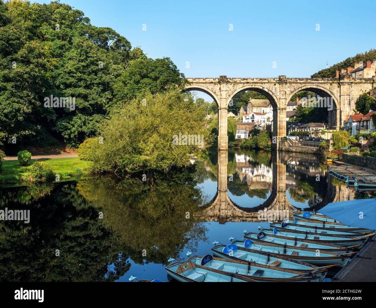 Railway viaduct over the River Nidd a listed building in Knaresborough North Yorkshire England Stock Photo