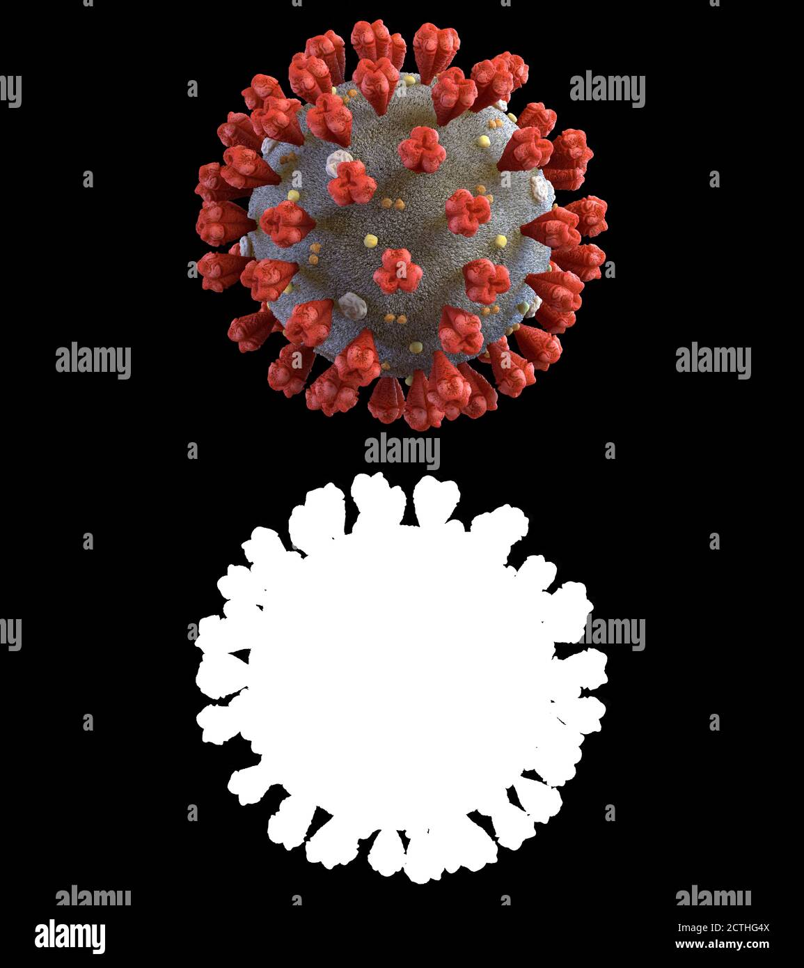 3D illustration of a corona virus on black background with alpha layer ...