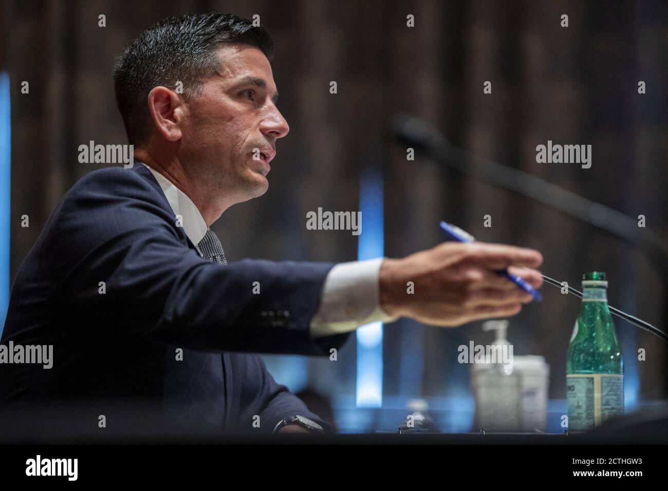 Washington, United States. 23rd Sep, 2020. Acting Secretary of Homeland Security Chad Wolf testifies before the Senate Homeland Security and Governmental Affairs committee during his confirmation hearing on Wednesday, September 23, 2020. Pool photo by Shawn Thew/UPI Credit: UPI/Alamy Live News Stock Photo