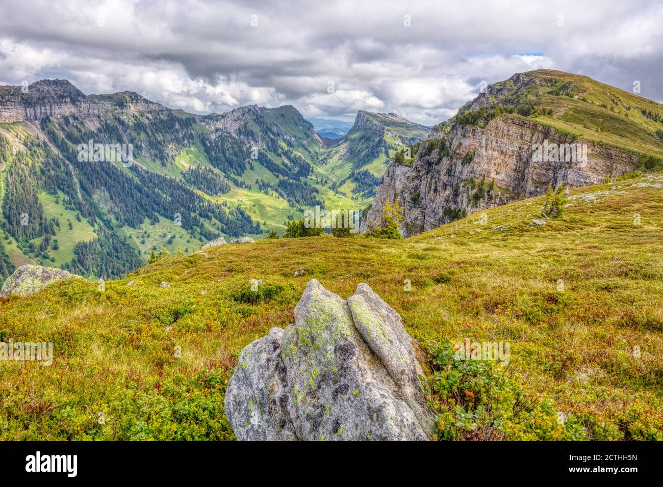 a few summer hiking impressions from the famous Niederhorn region in the Swiss Alps, HDR Stock Photo