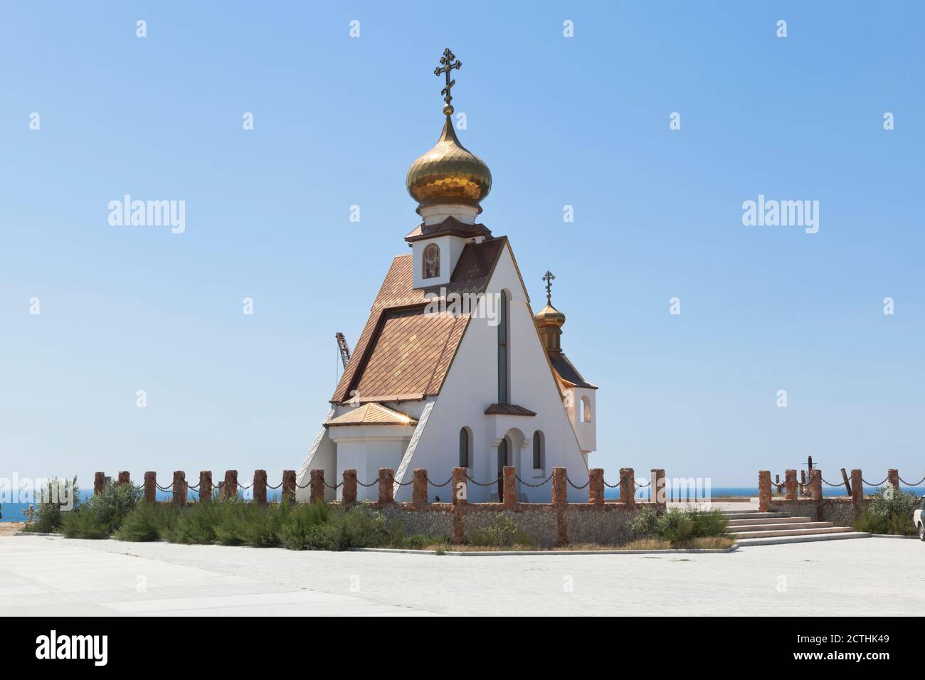 Temple-chapel of St. Nicholas at Cape Tarkhankut, Crimea, Russia Stock Photo