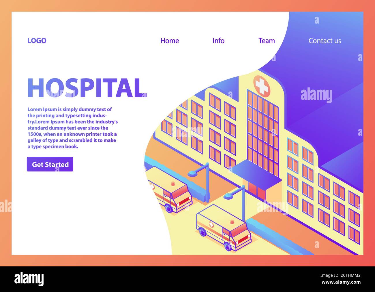 Isometric hospital building.City ambulance medical care.Landing page template. Stock Vector