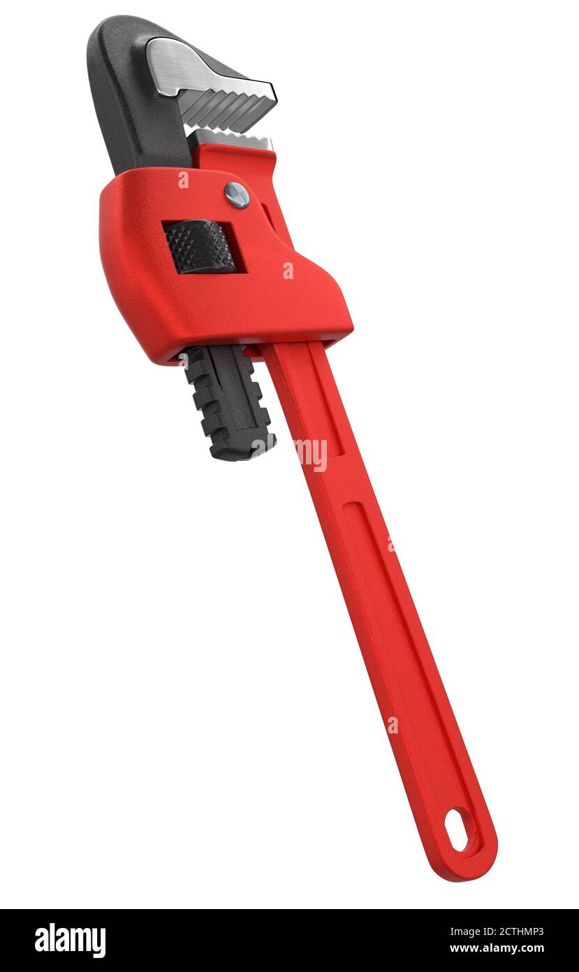 Adjustable pipe wrench, spanner or plumbing tool isolated on white