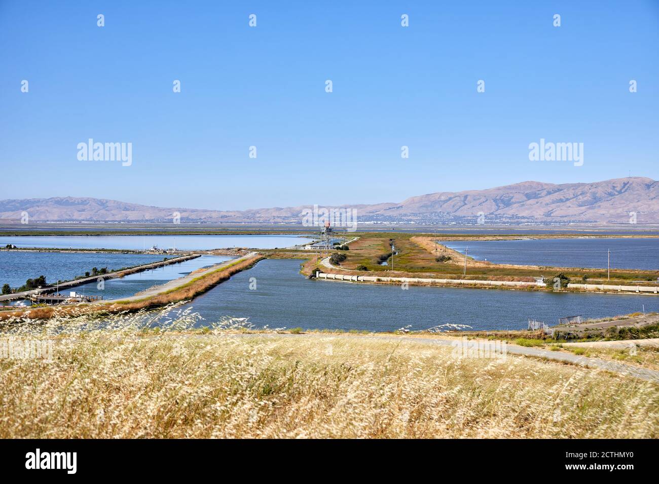 View of Moffett Channel and surrounding ponds, Sunnyvale, California, USA Stock Photo