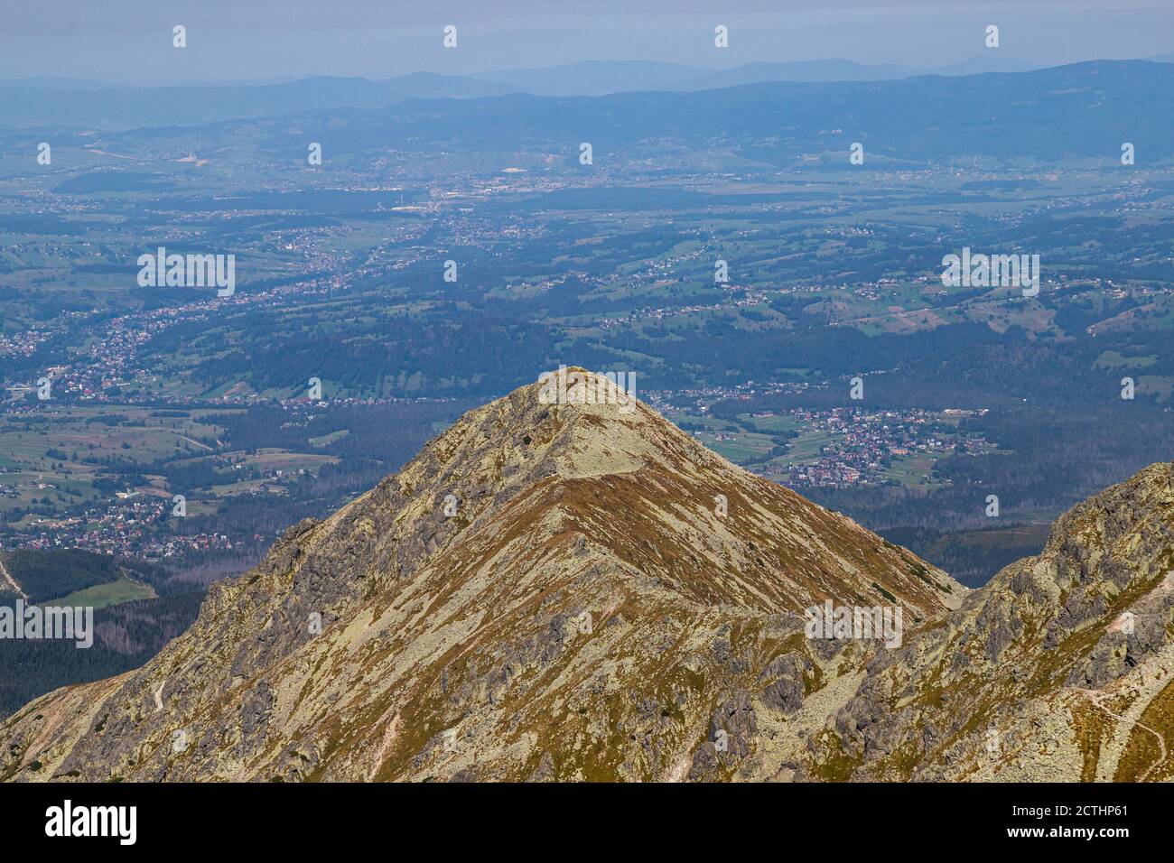 Zolta Turnia (Yellow Crag) in Tatra Mountains. View on Zakopane, Poronin and Murzasichle in the background Stock Photo