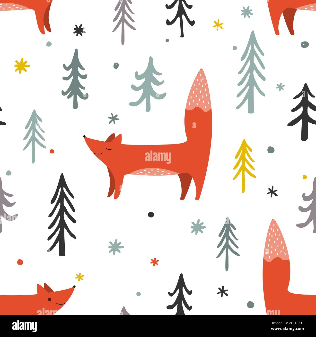 Vector illustration of a Winter Forest Seamless Pattern with Foxes and ...