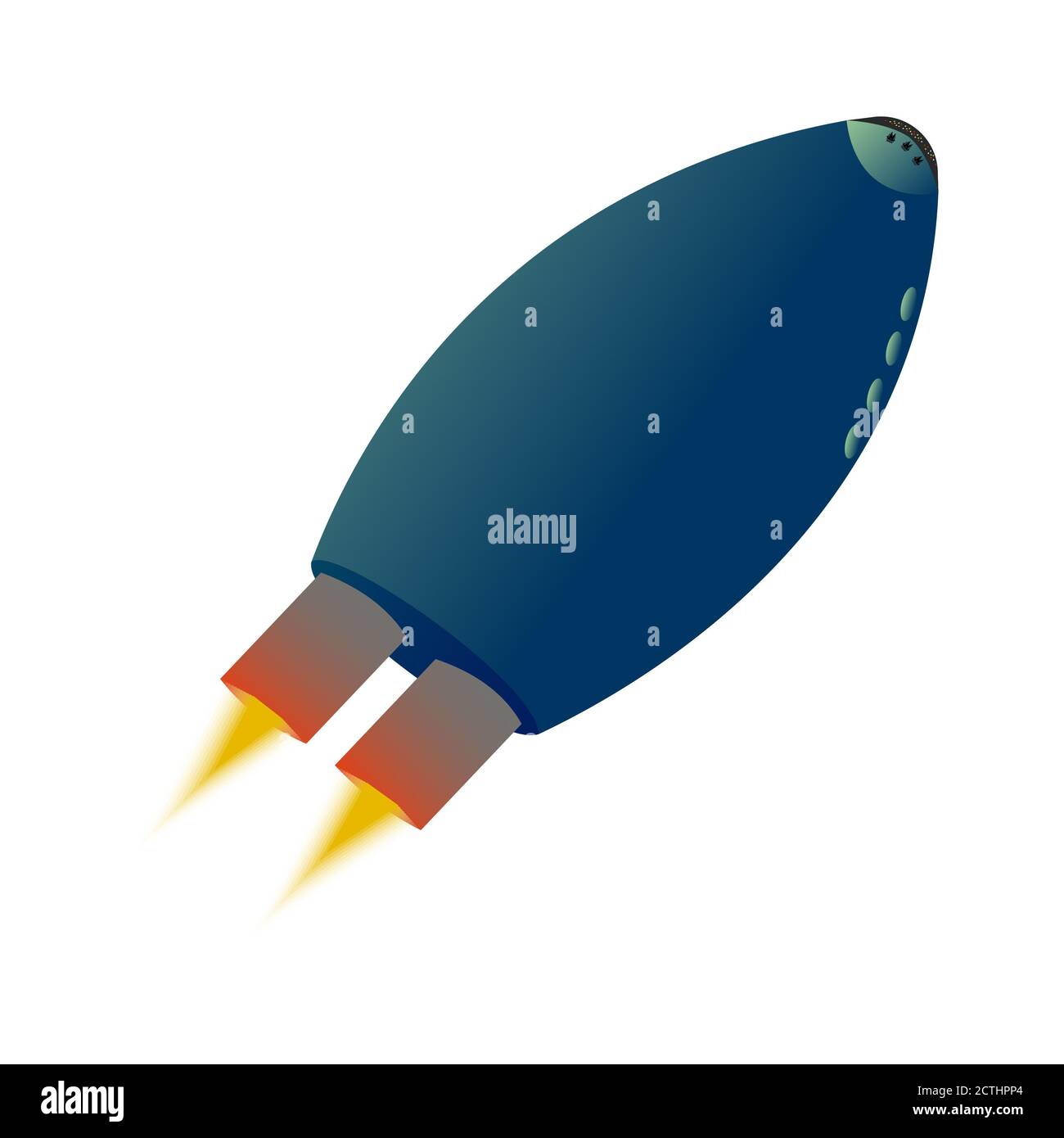 Flying spaceship isolated on white. Space shuttle with red-hot engine ...