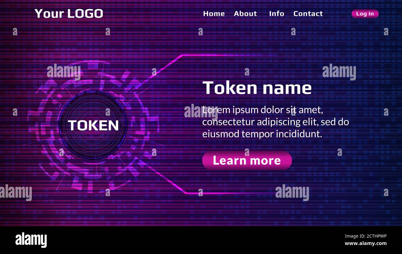 Digital cryptocurrency token website home page template. Altcoin name in  digital circle and short description with hot offer. Website header layout.  E Stock Vector Image & Art - Alamy