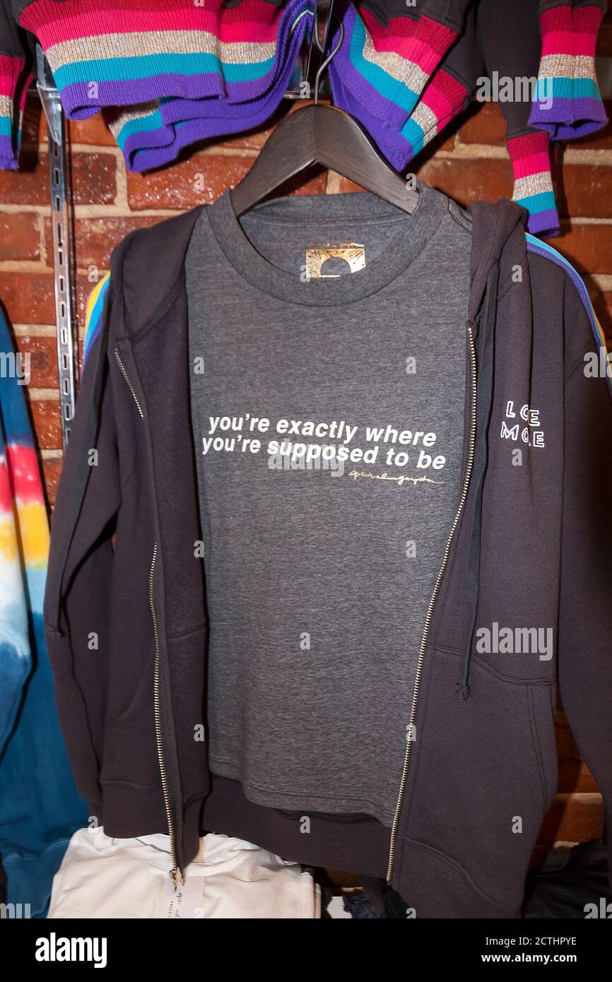 T-shirt message:  'you're exactly where you're supposed to be.' Stock Photo