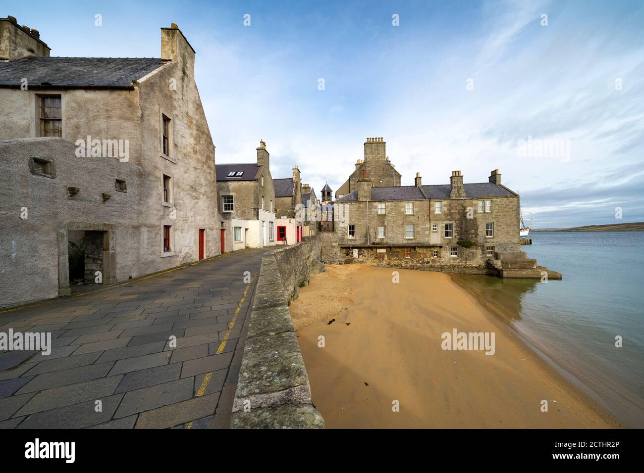 View of Bain's Beach on Commercial Street  in old town of Lerwick, Shetland Isles, Scotland, UK Stock Photo