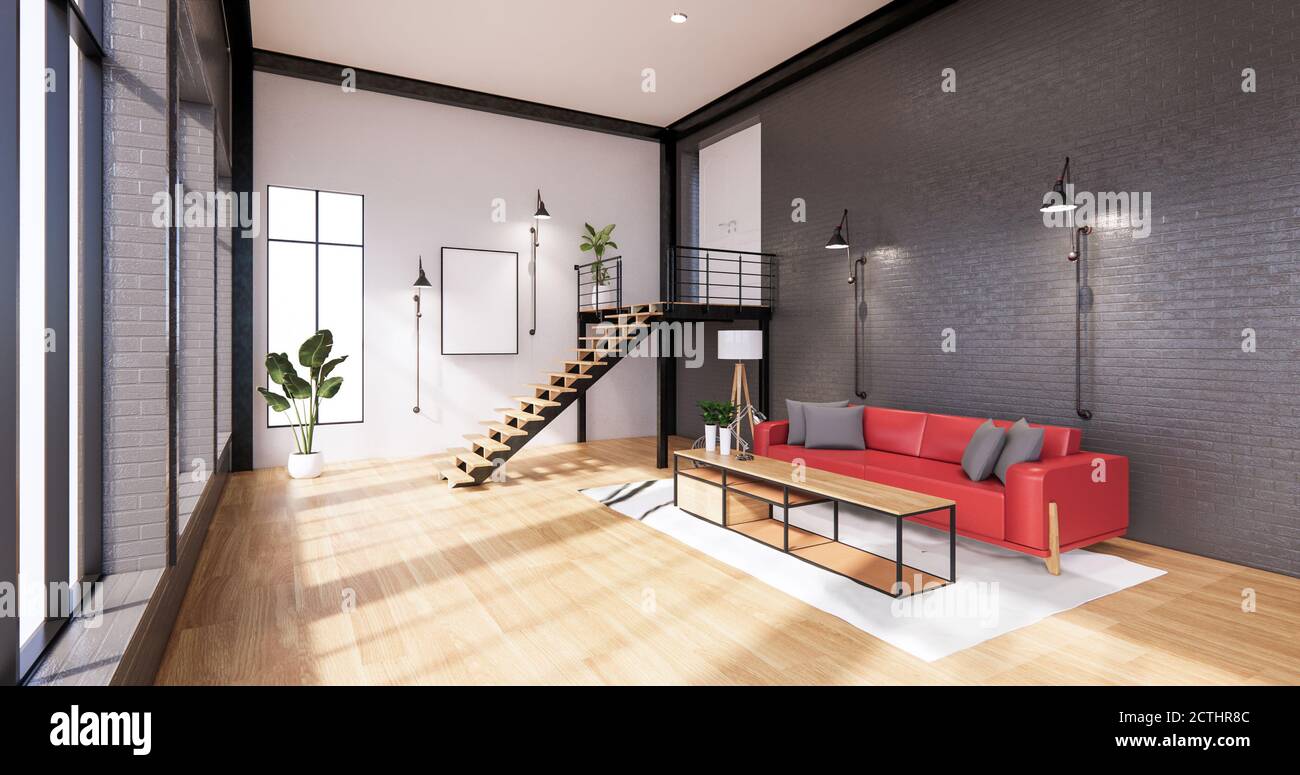 The interior ,Modern loft style living interior design. 3d rendering ...