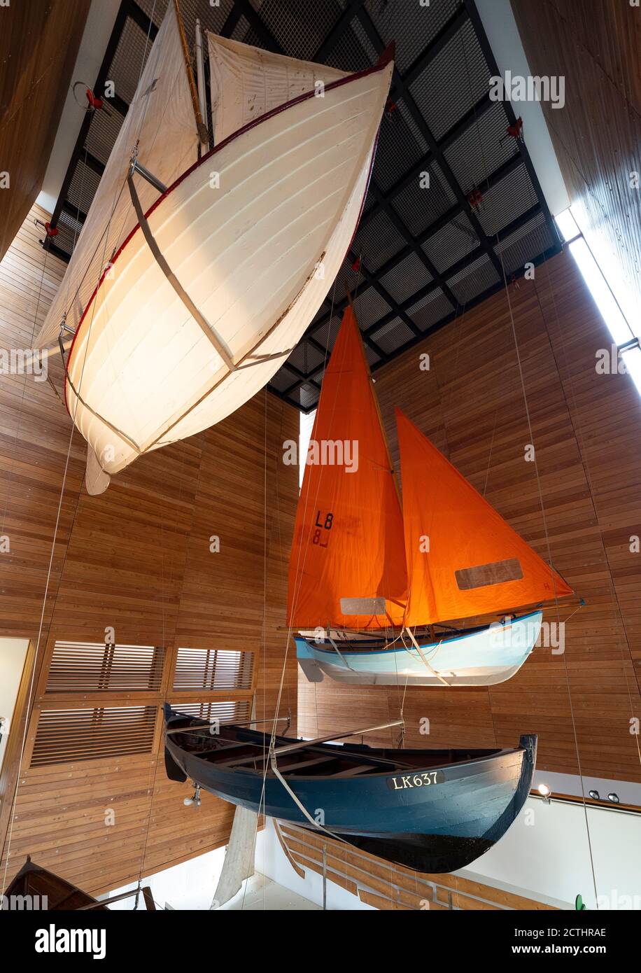 Display of typical local boats in Shetland Museum in Lerwick, Shetland , Scotland, UK Stock Photo