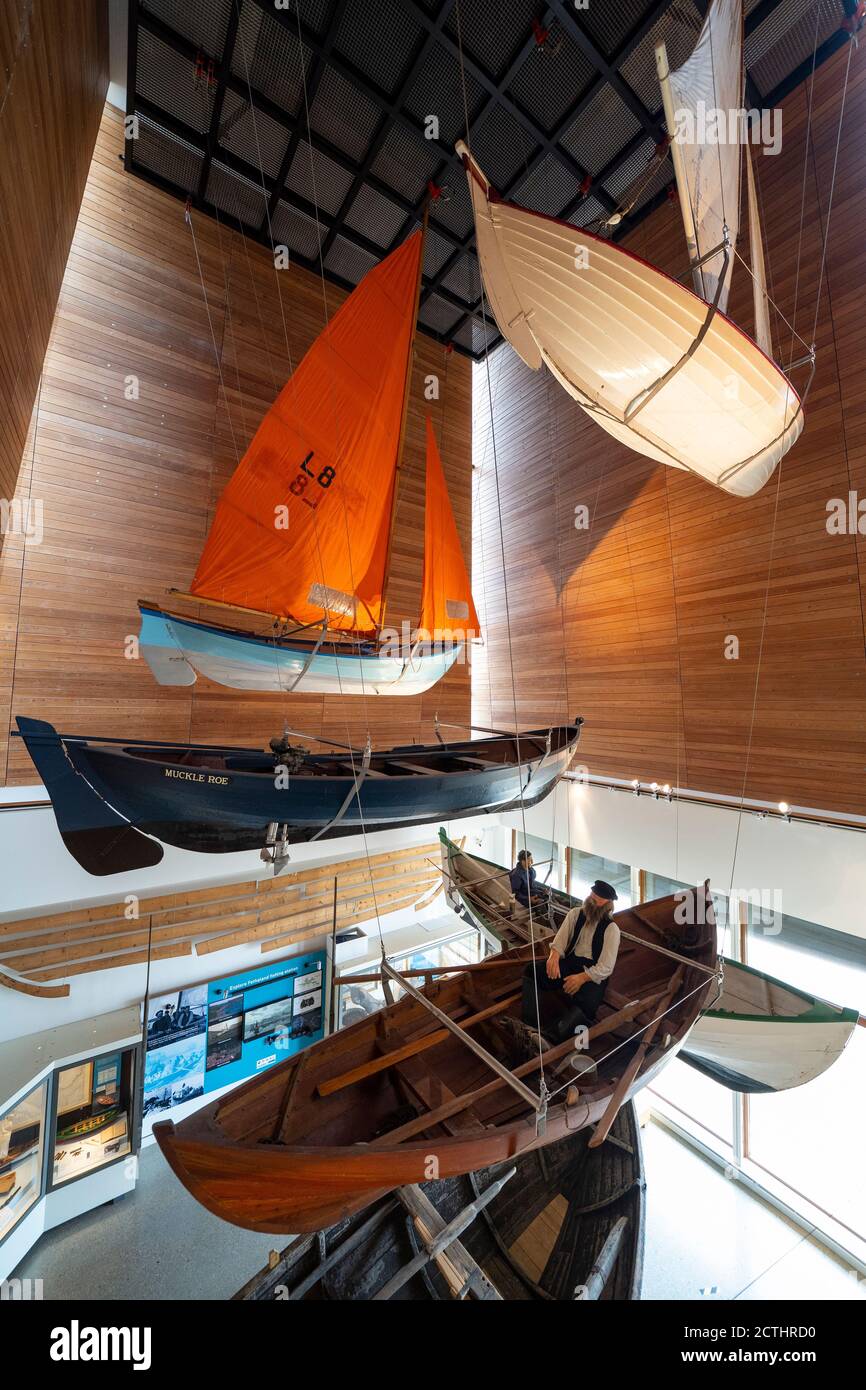 Display of typical local boats in Shetland Museum in Lerwick, Shetland , Scotland, UK Stock Photo