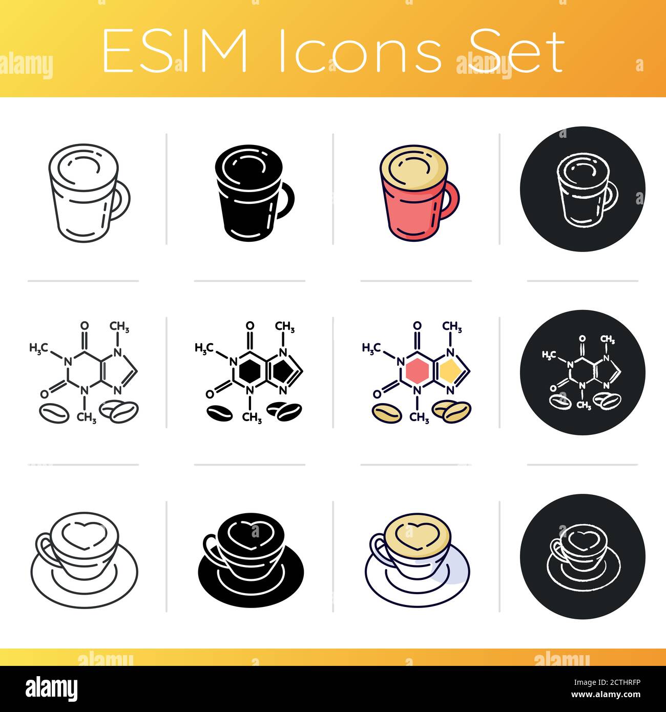 Cafeinated drinks icons set Stock Vector