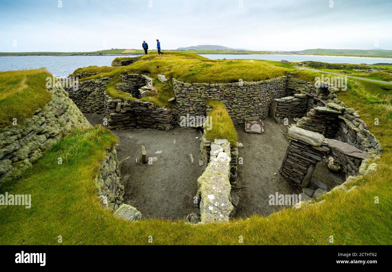 View of archeological site of ancient settlements at Jarlshof in