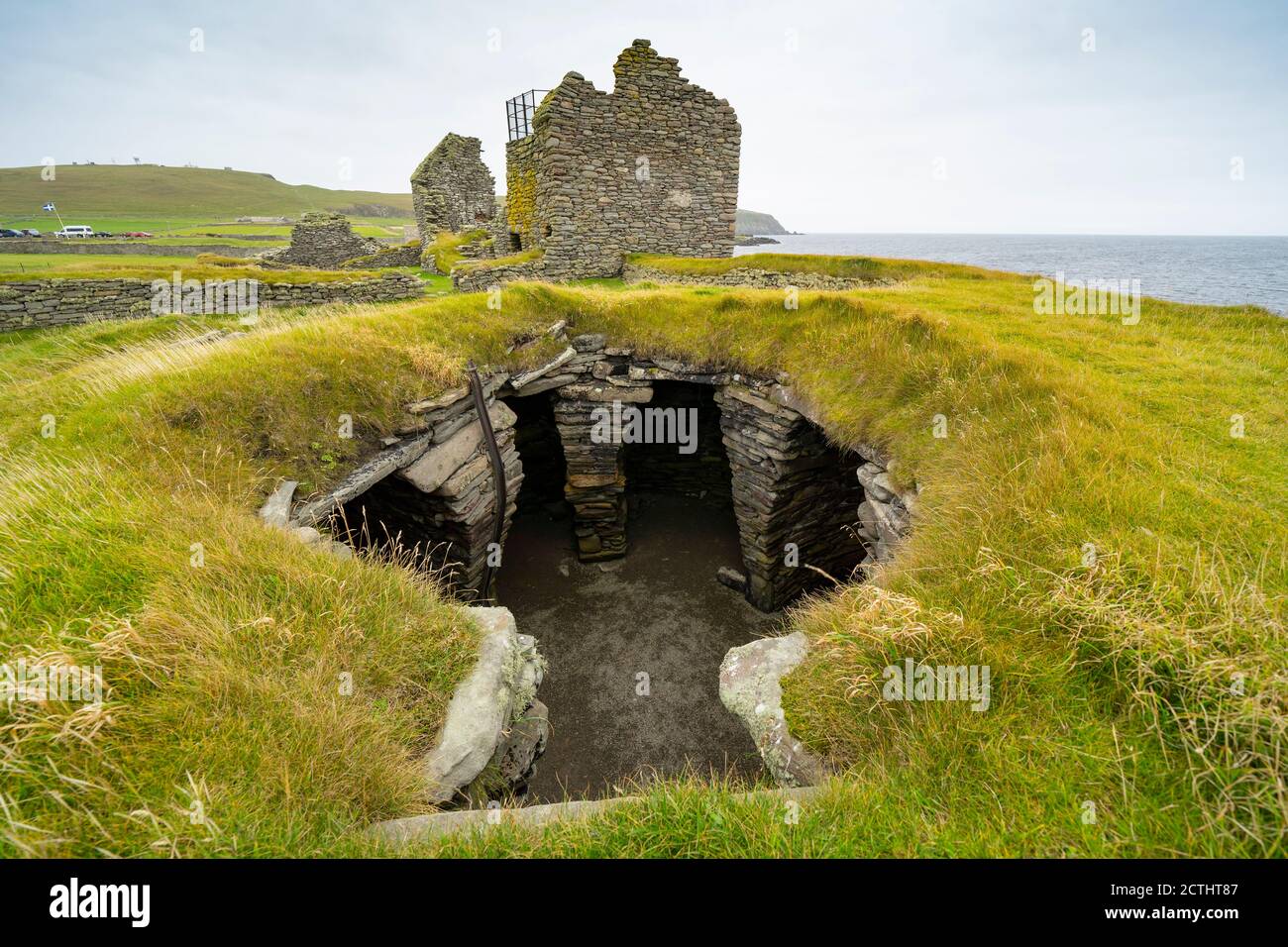 View of archeological site of ancient settlements at Jarlshof in Shetland, Scotland, UK Stock Photo