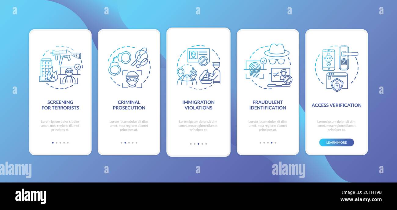 Biometrics usage onboarding mobile app page screen with concepts set Stock Vector