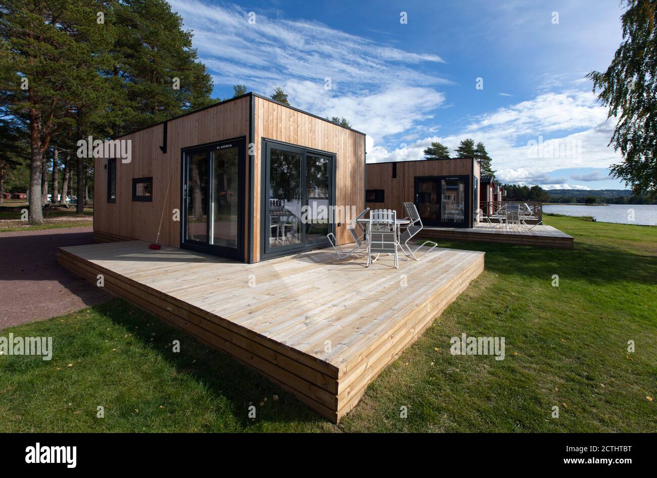 ORSA CAMPING SWEDEN ON SEPTEMBER 07 2020 Small Cabins Lodges Along orsa-camping-sweden-on-september-07-2020-small-cabins-lodges-along