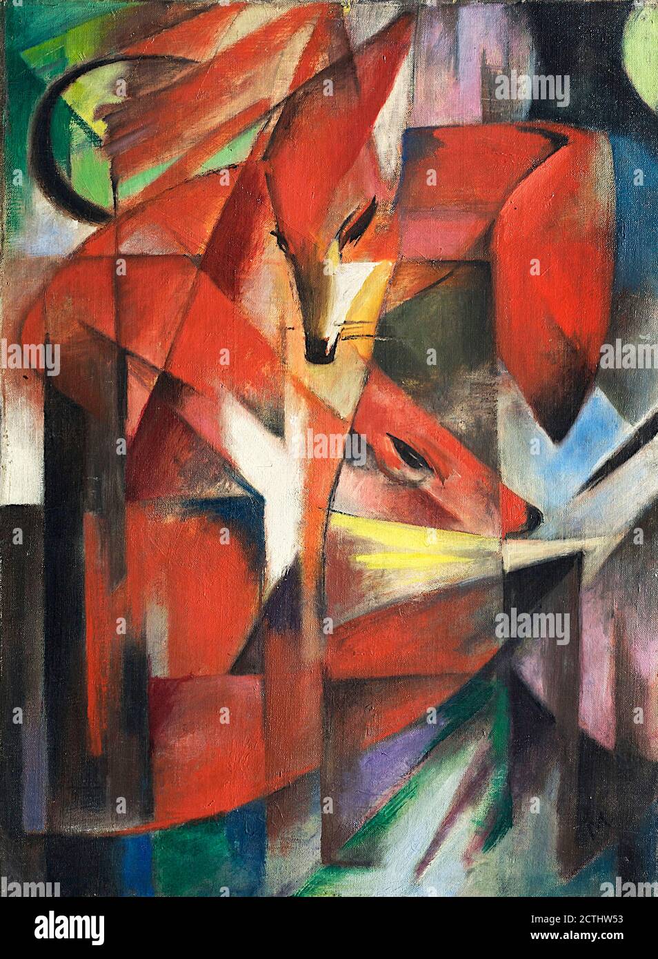 Franz Marc. Painting entitled The Foxes, oil on canvas, 1913. Franz Moritz Wilhelm Marc (1880-1916) was a leading figure in the German Expressionist movement Stock Photo
