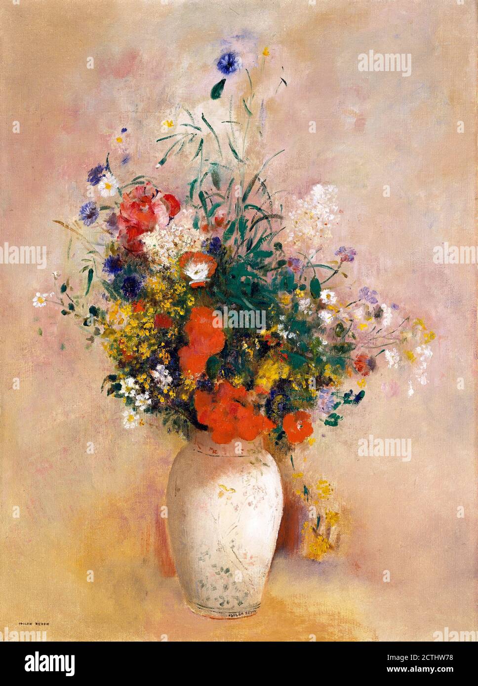 Odilon Redon painting. Vase of Flowers (Pink Background) by Odilon Redon (1840-1916), oil on canvas, c.1906 Stock Photo