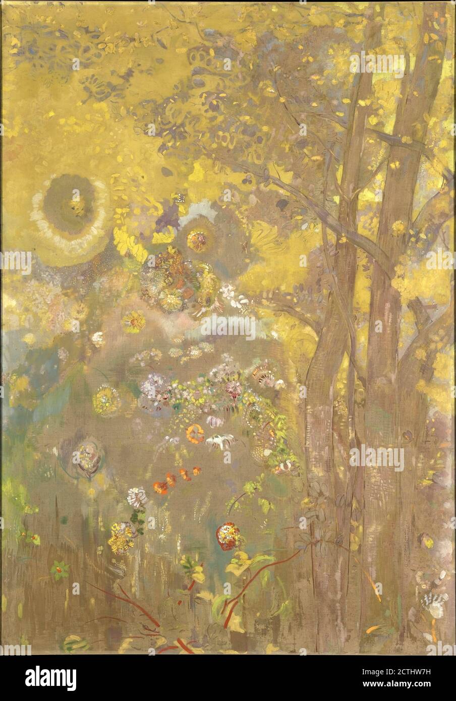 Arbres sur un fond jaune (Trees on a yellow Background) by Odilon Redon (1840-1916), oil, distemper, charcoal and pastel on canvas , 1901 Stock Photo