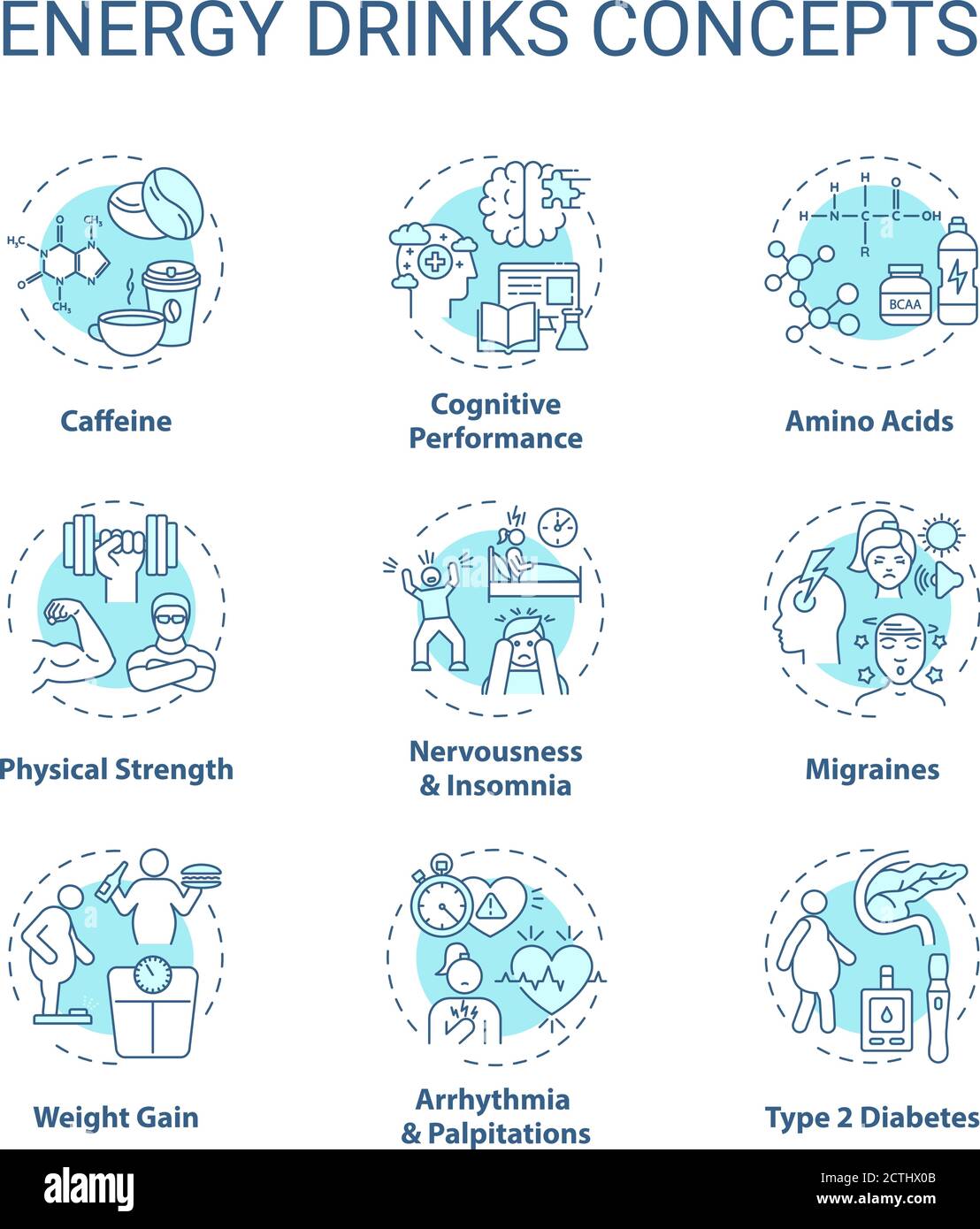 Energy drinks concept icons set Stock Vector