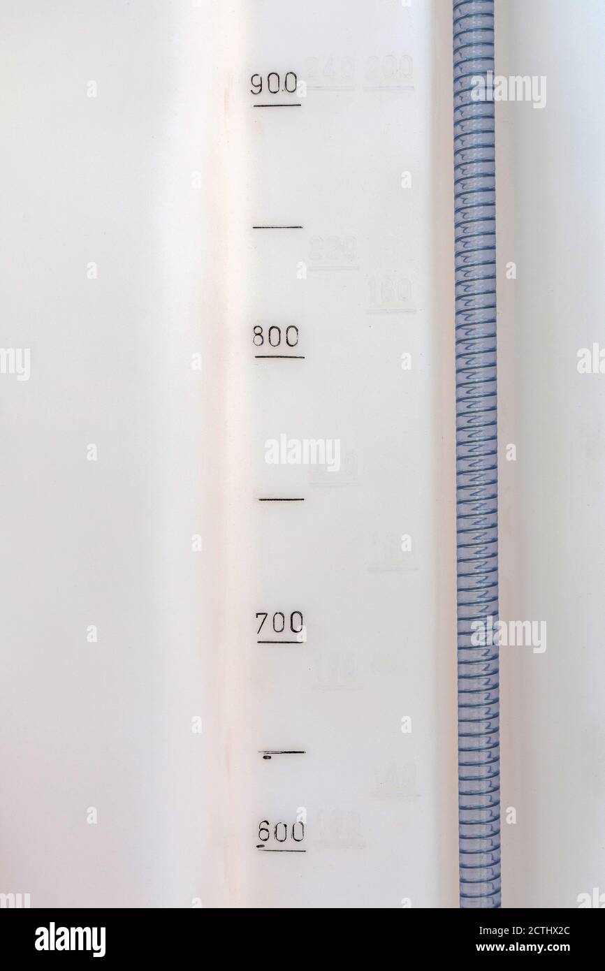 Liquid Level Indicator at Agriculture Tank Reservoir Stock Photo