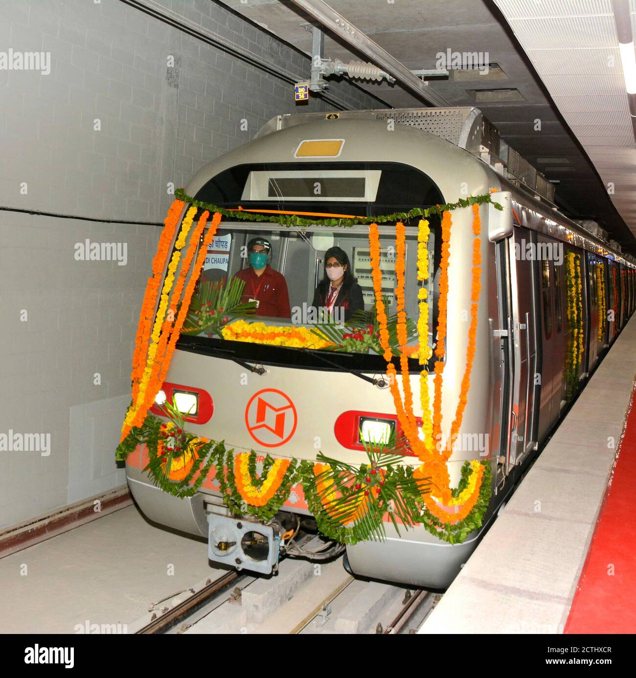 Jaipur, India. 23rd Sep, 2020. Employees during the inauguration of the newly constructed and Rajasthan's first underground Chandpole to Badi Chaupar Metro corridor, at Badi Chaupar Metro Station in Jaipur, India on September 23, 2020. (Photo by Sumit Saraswat/Pacific Press/Sipa USA) Credit: Sipa USA/Alamy Live News Stock Photo