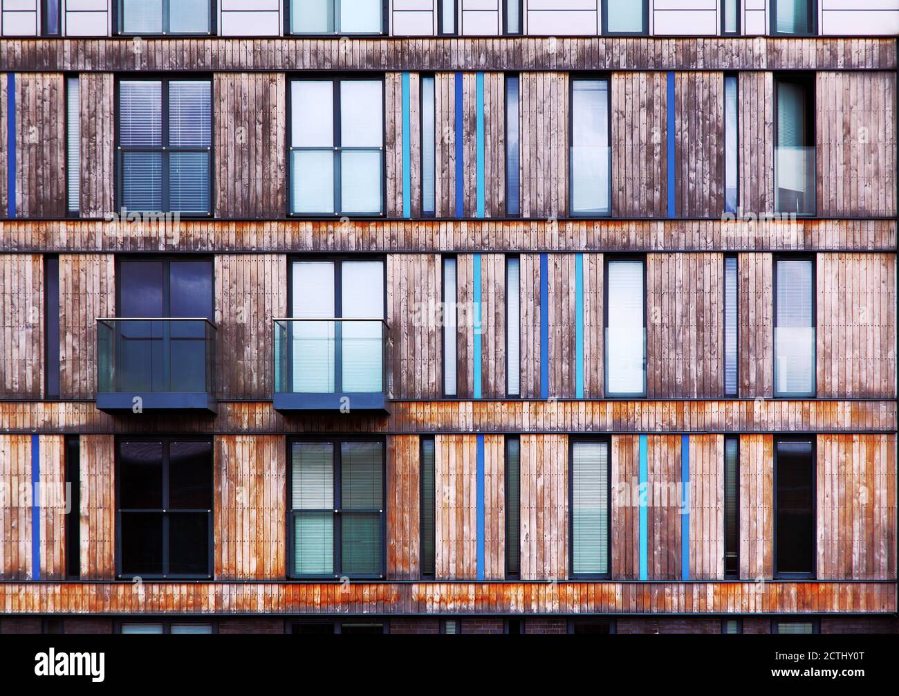 Modern architectural vertical wood cladding of flats and apartments