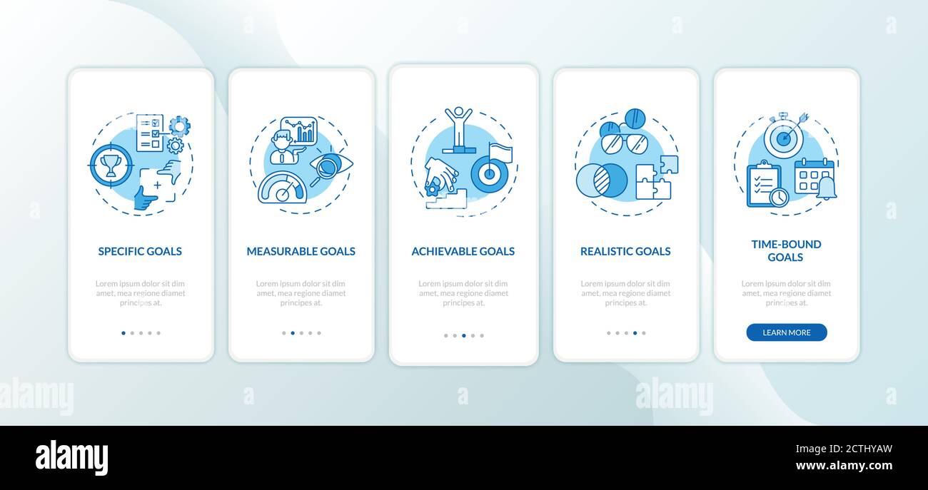 Smart goals definition onboarding mobile app page screen with concepts ...