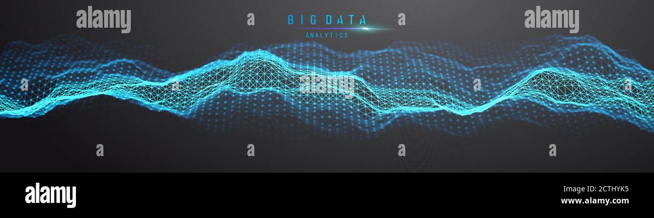 Big data visualization. Background 3d .Big data connection background. Cyber technology Ai tech wire network futuristic wireframe data visualisation Stock Vector