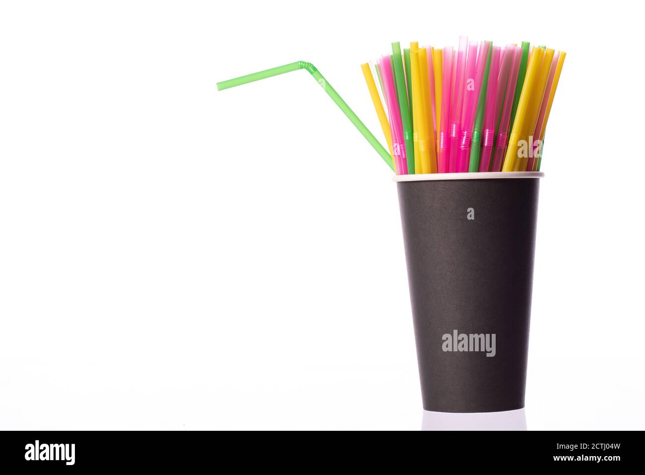 Bunch of multi colored plastic straws in black disposable biodegradable ...