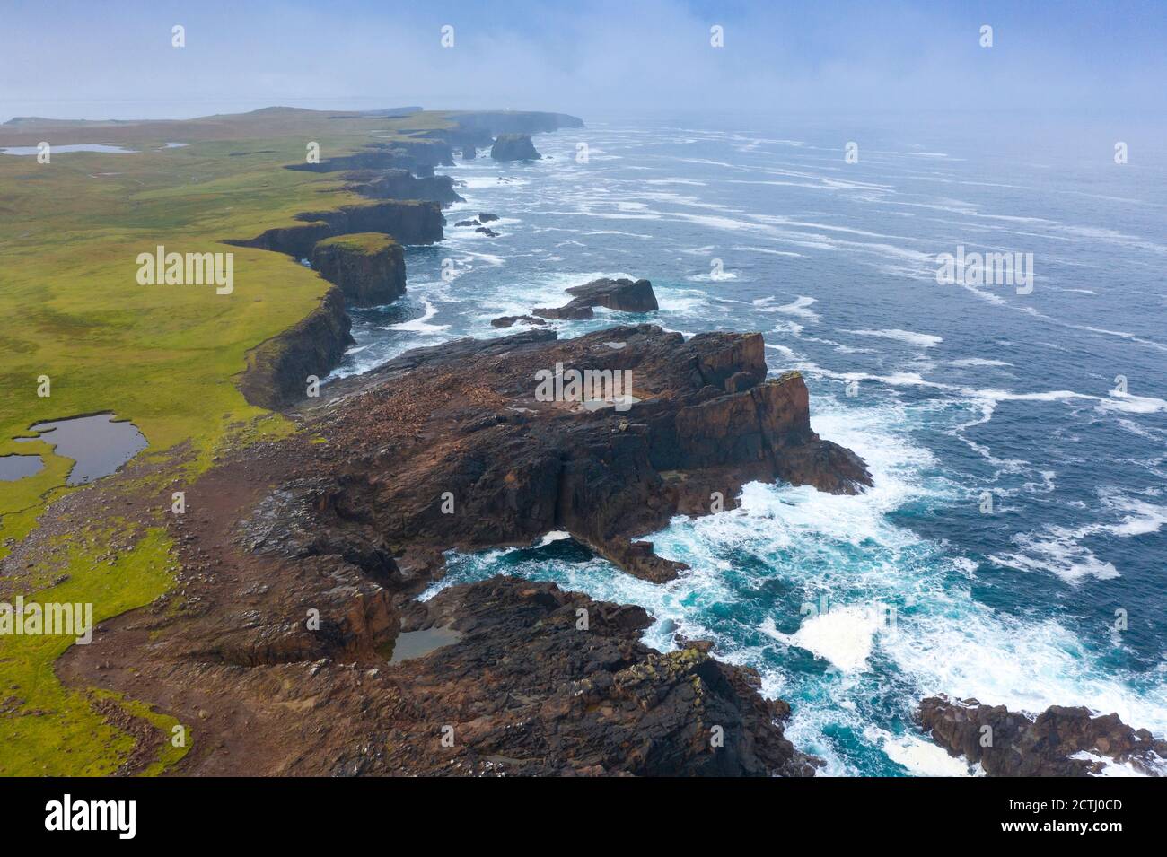 Dramatic pyroclastic ash rock formation at Grind o' Da Navir, on coast at Eshaness, Northmavine, north mainland, Shetland Islands, Scotland, UK Stock Photo