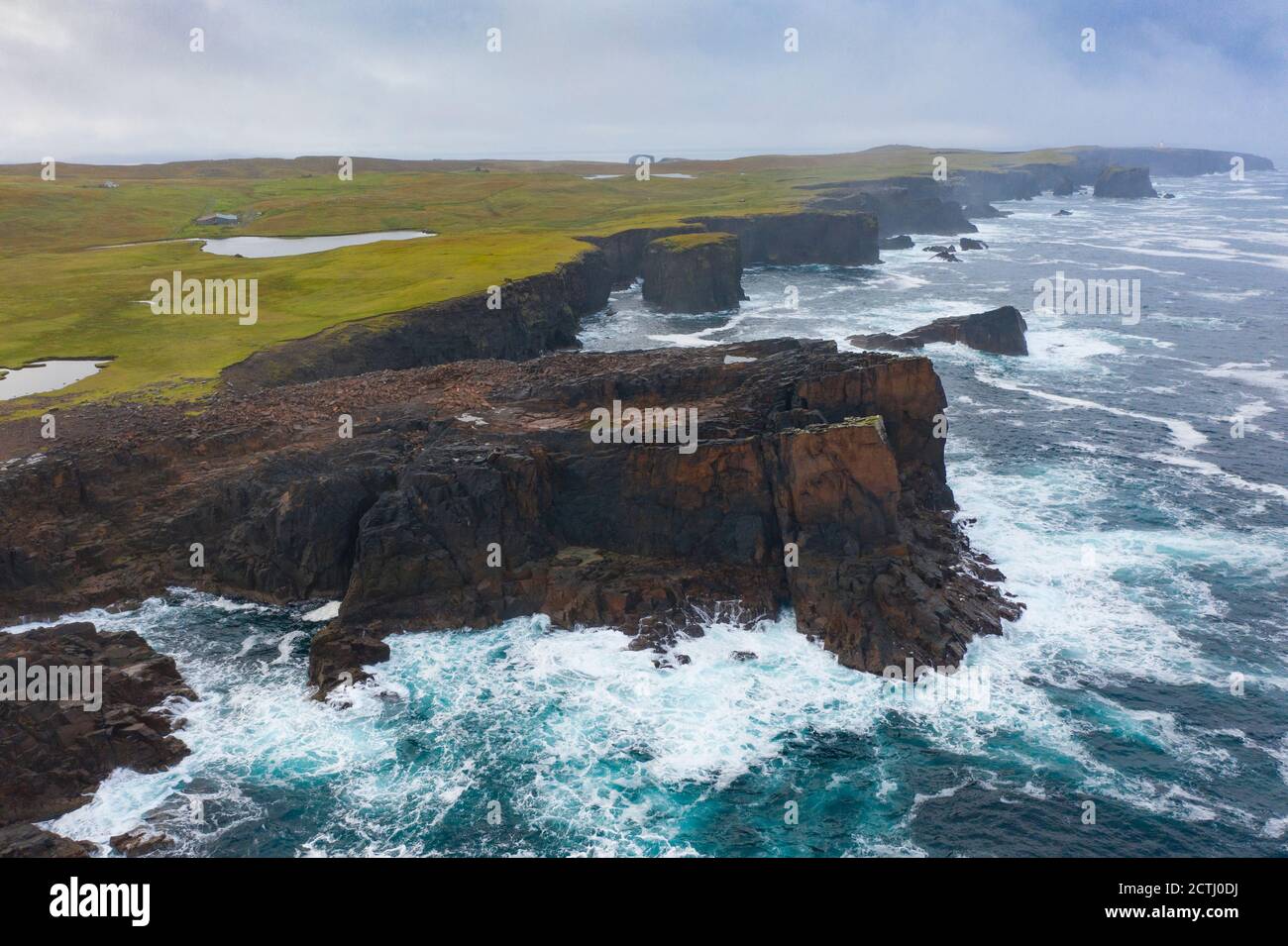 Dramatic pyroclastic ash rock formation at Grind o' Da Navir, on coast at Eshaness, Northmavine, north mainland, Shetland Islands, Scotland, UK Stock Photo