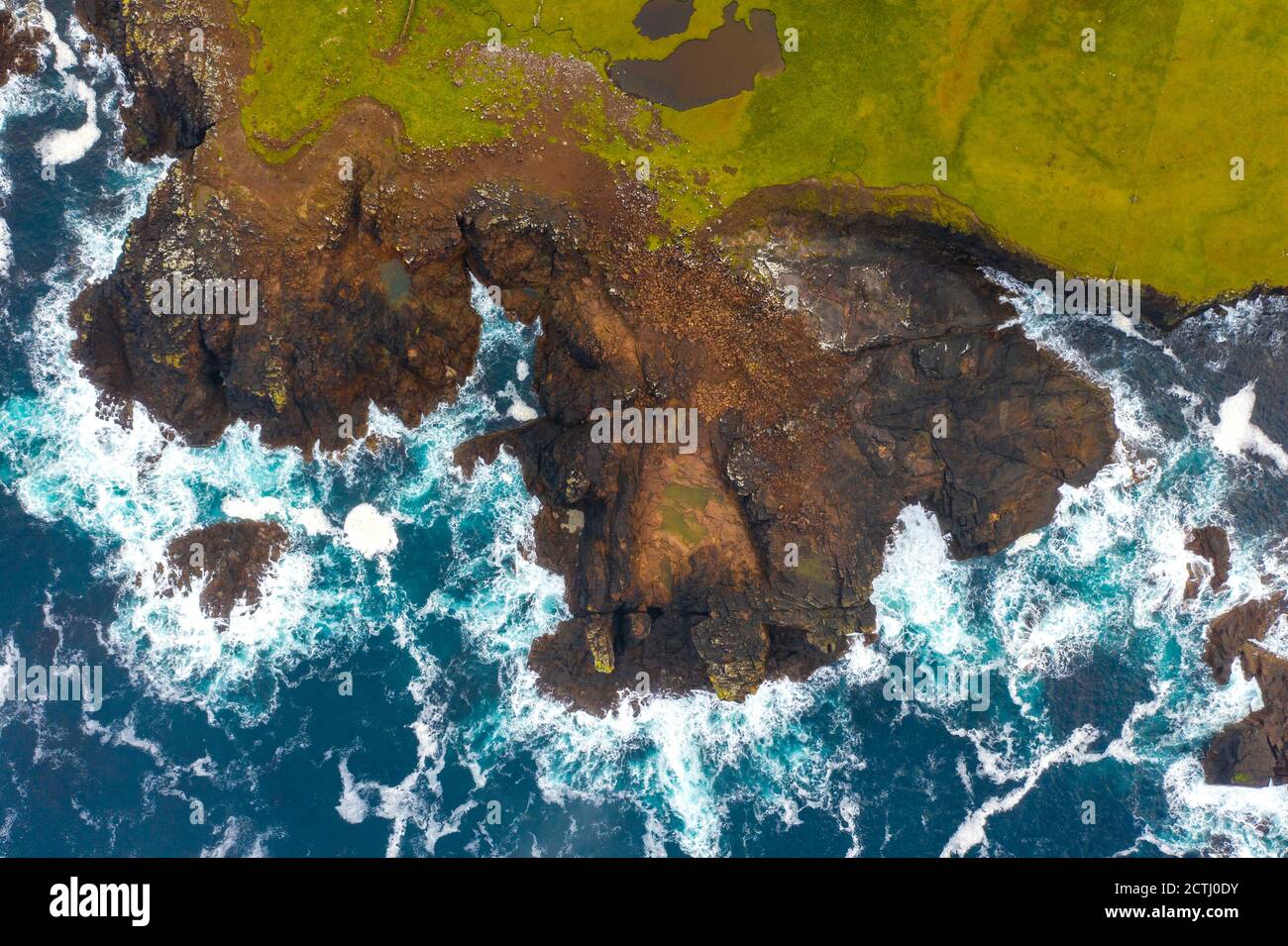 Dramatic pyroclastic ash rock formation at Grind o' Da Navir, on coast at Eshaness, Northmavine, north mainland, Shetland Islands, Scotland, UK Stock Photo