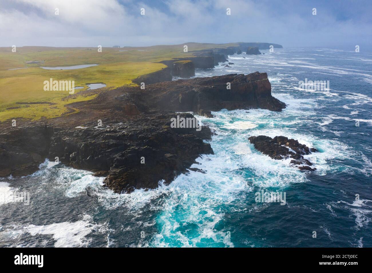Dramatic pyroclastic ash rock formation at Grind o' Da Navir, on coast at Eshaness, Northmavine, north mainland, Shetland Islands, Scotland, UK Stock Photo