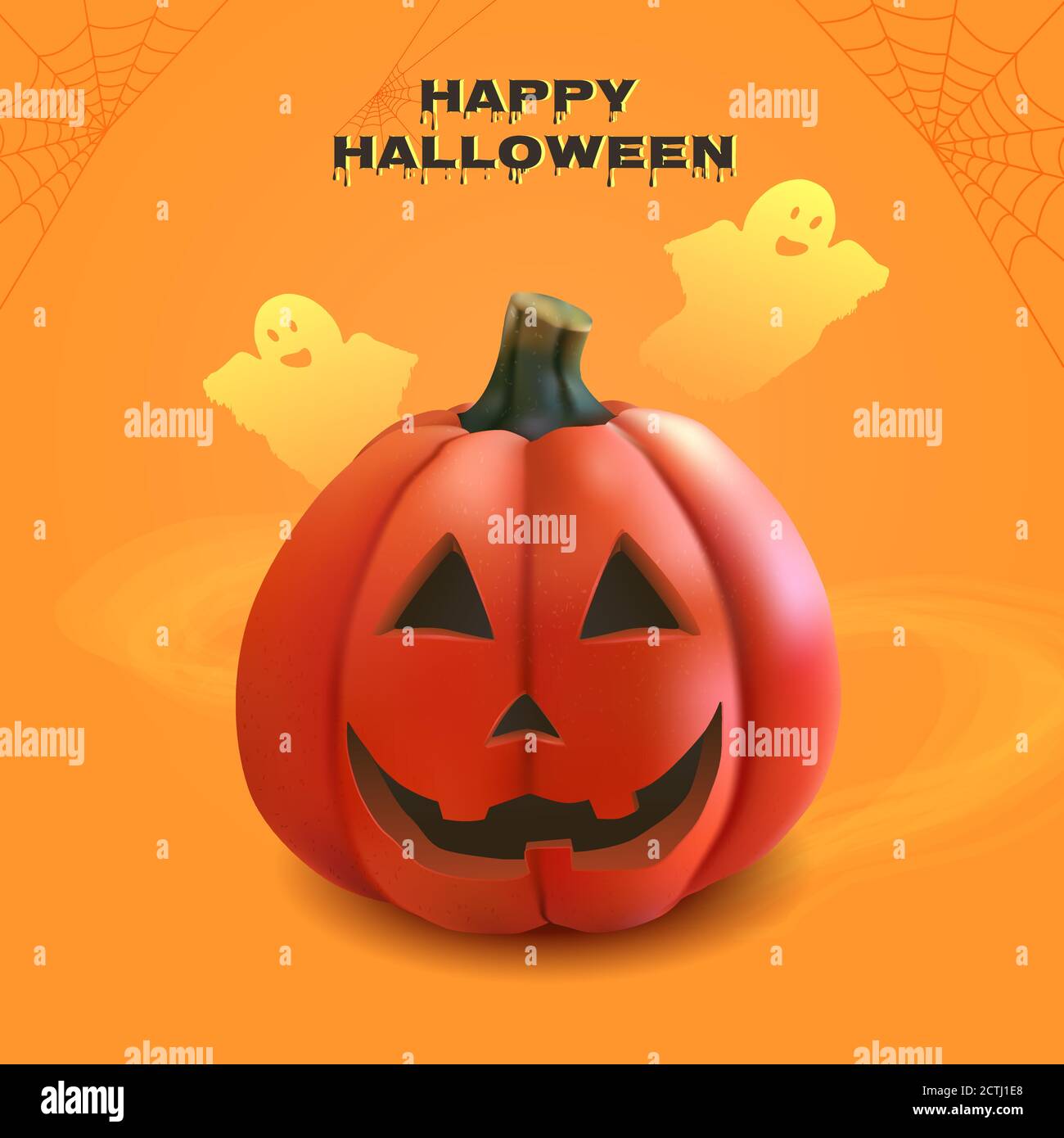 Realistic Halloween pumpkin and ghosts Vector Illustration. Stock Vector